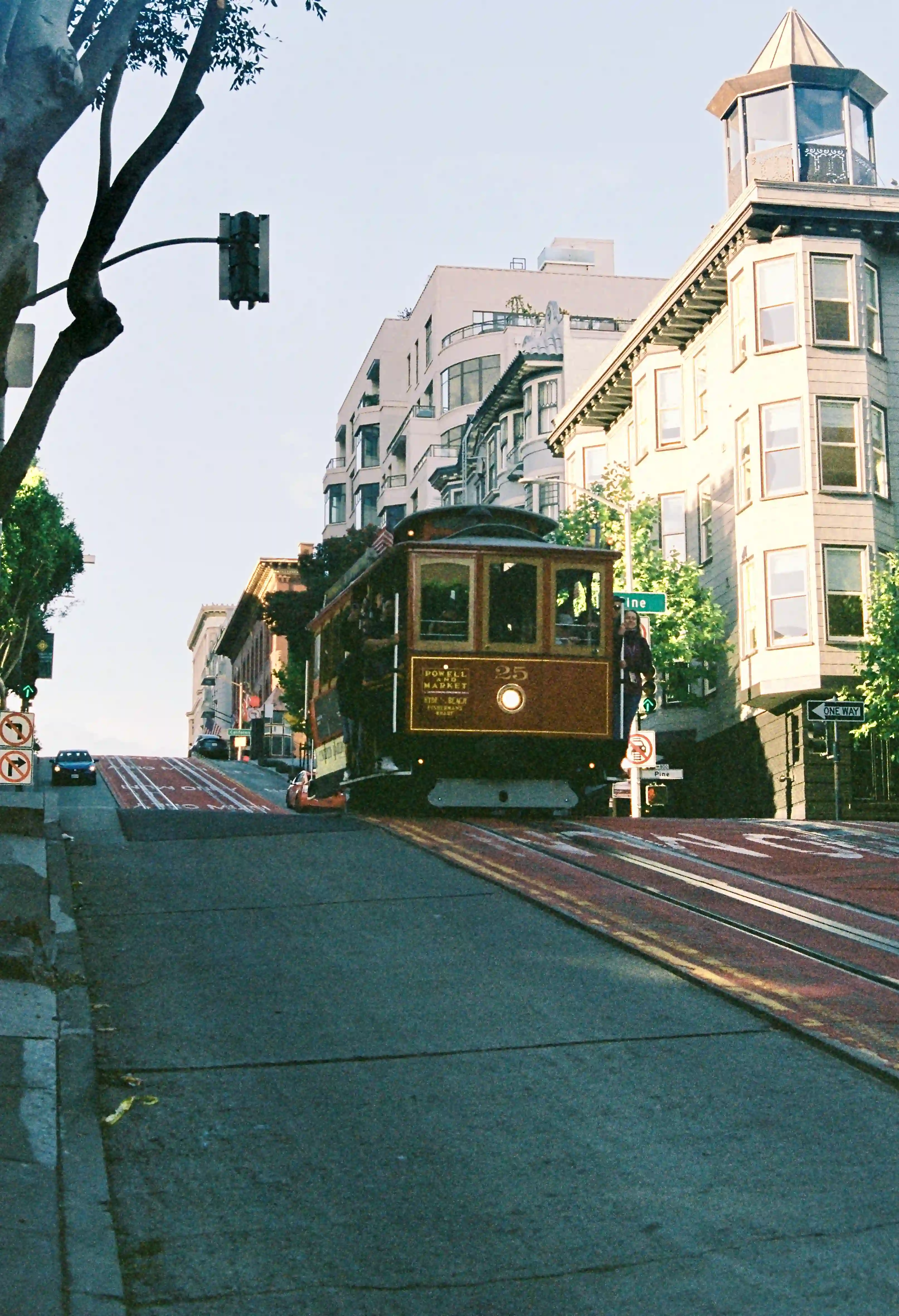 San francisco historic cable cars on road